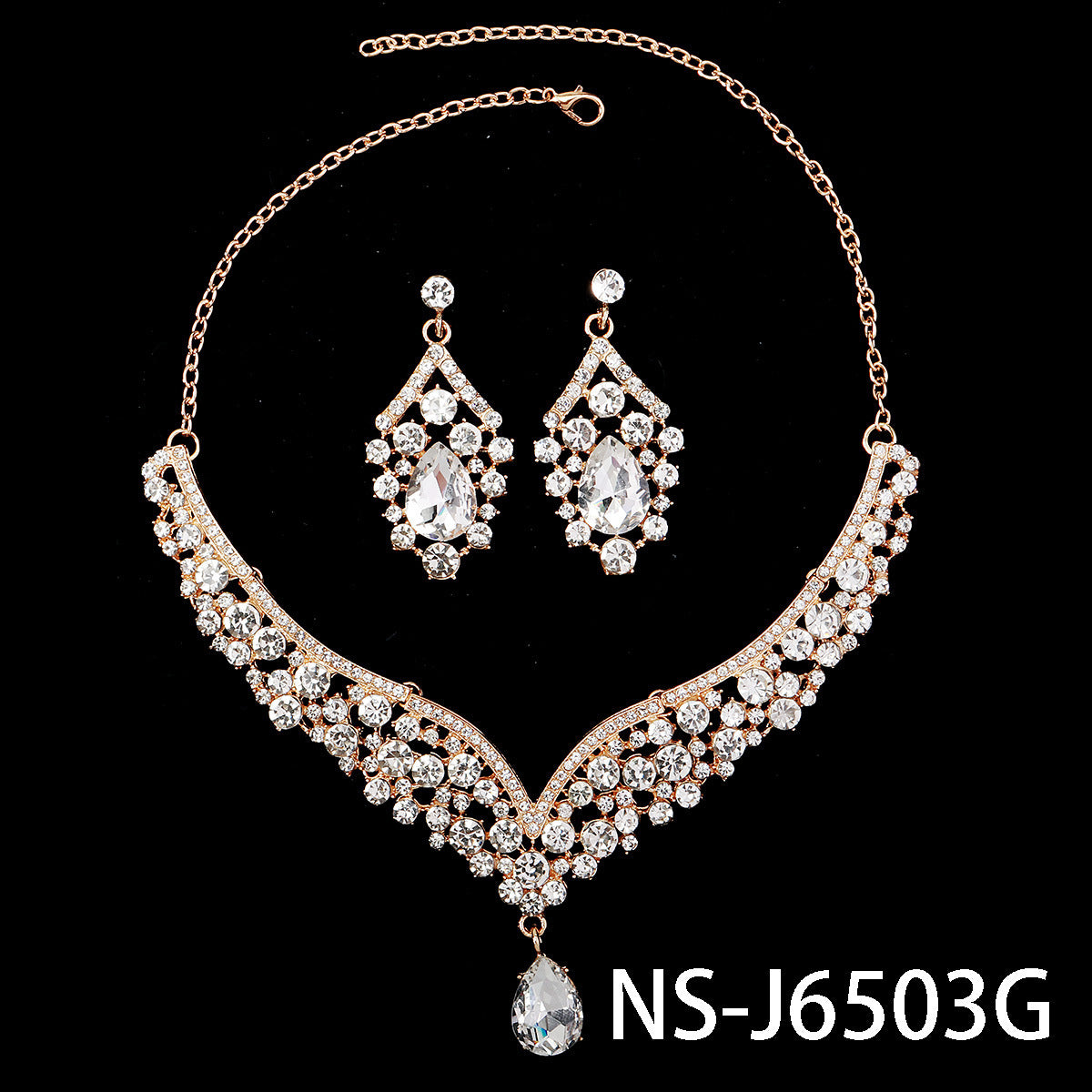 Rhinestone Necklace & Earrings Jewelry Set | Heart, Water Drop & Bell | 21 Colors | Bridal & Evening