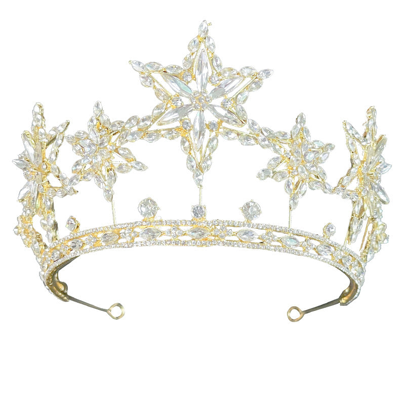 Rhinestone Fashion Crown Headdress | 16K Gold Electroplated | European Style | Bridal & Photography