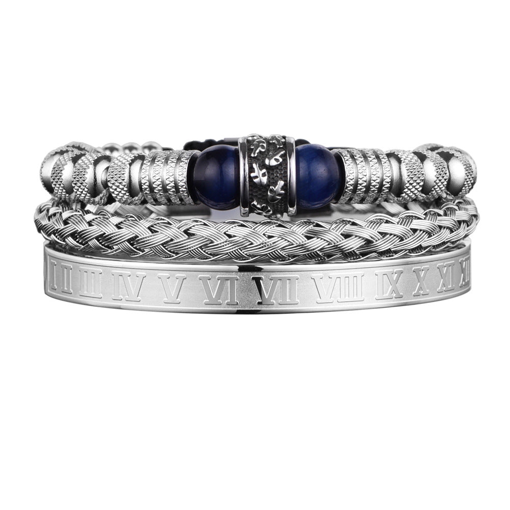 Men's Skull & Tiger Eye Bracelet Set | Stainless Steel | Black, Blue & Gold