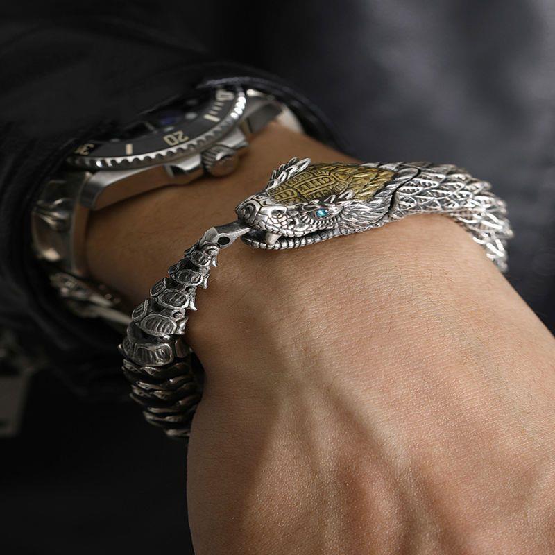 Black Snake Silver-plated Bracelet,Men's Retro Style