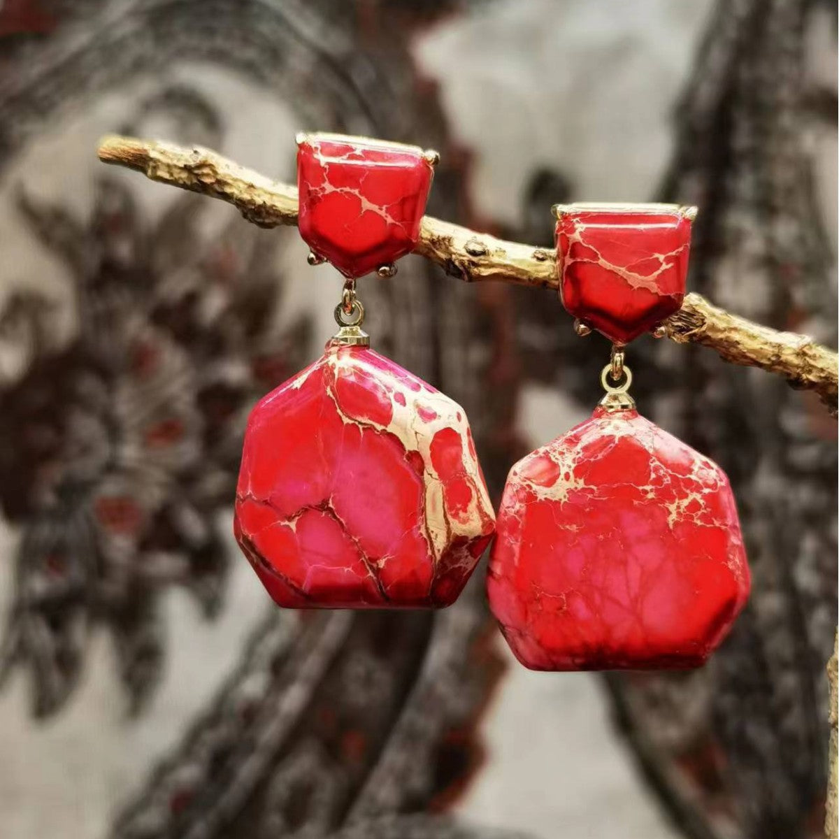 Emperor Stone Geometric Earrings | Ethnic Retro Style | 5 Natural Stone Colors