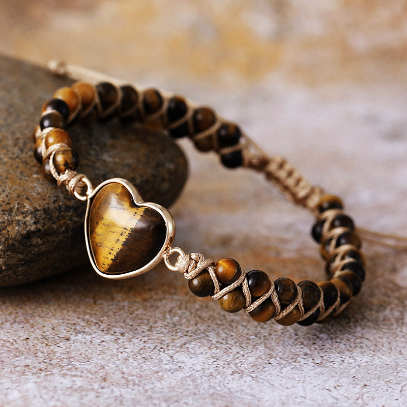 Lapis Lazuli Natural Stone Handwoven Wrap Bracelet | Adjustable | Gold, Green & Tiger
