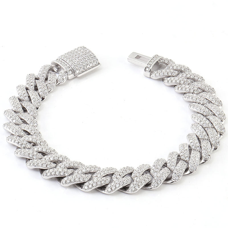 Moissanite Double-Row Cuban Bracelet | Silver | 10mm & 14mm | Beveled Edge