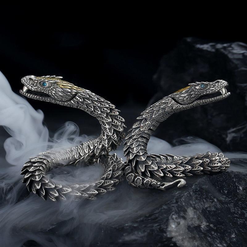 Black Snake Silver-plated Bracelet,Men's Retro Style