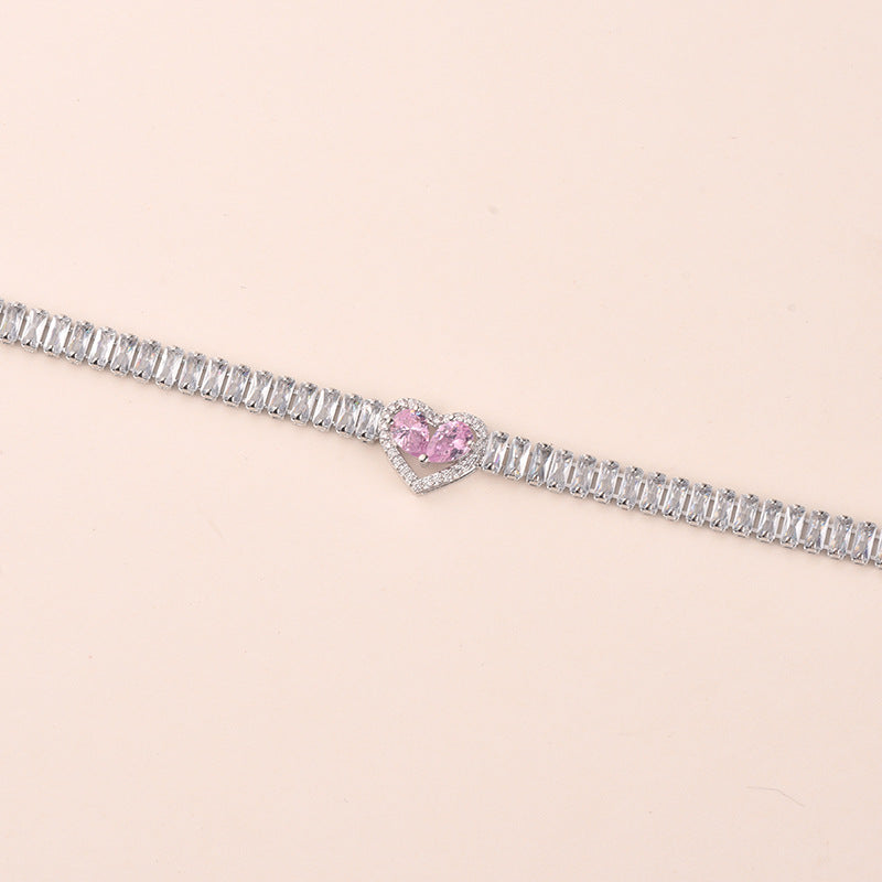 Zircon Heart Bracelet | 16K Gold & White K Plating | 5 Diamond Colors | Light Luxury