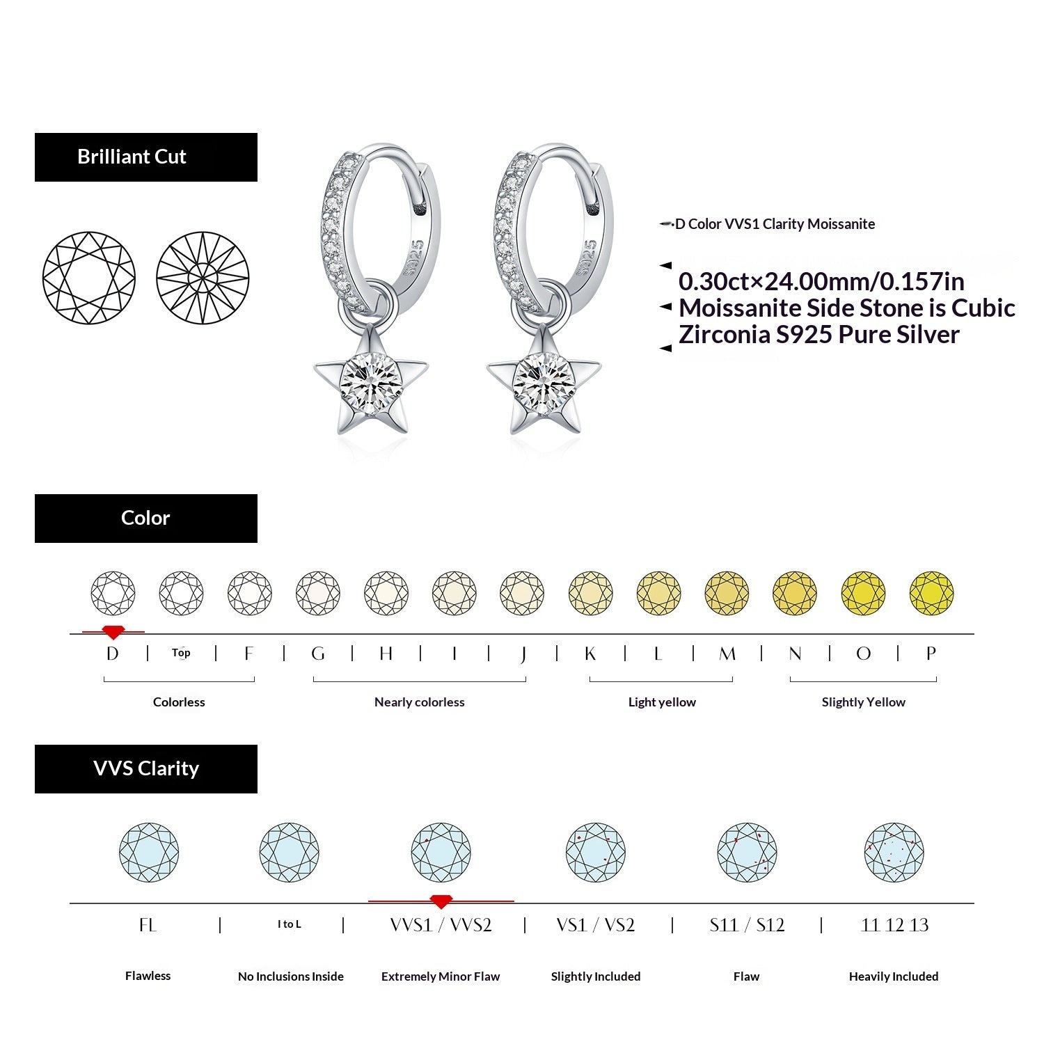 S925 Sterling Silver Diamond Star Earrings | Five-Pointed Star | Versatile Fine Jewelry