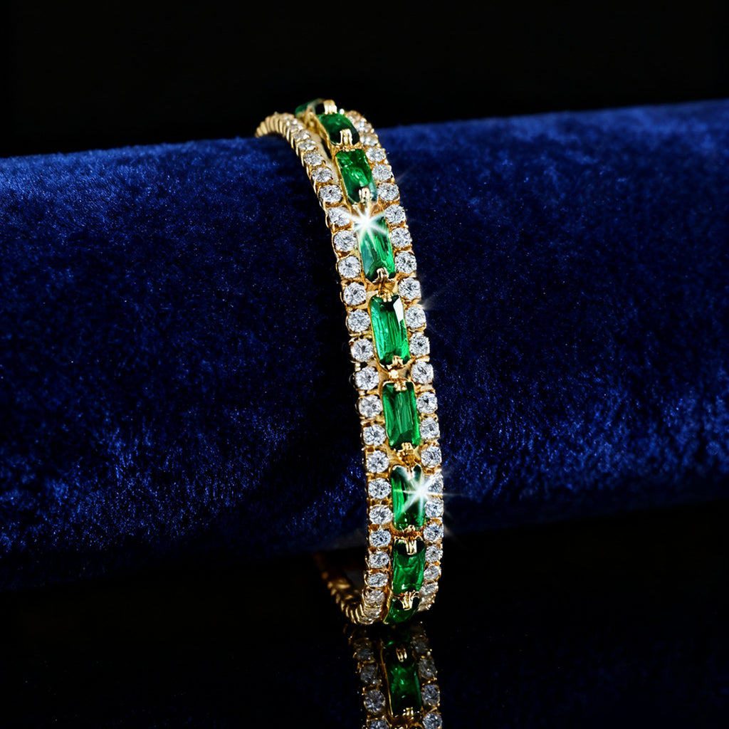 Full-Diamond Green Zircon Geometric Bracelet | Copper | Circle & Quadrilateral | 3 Styles