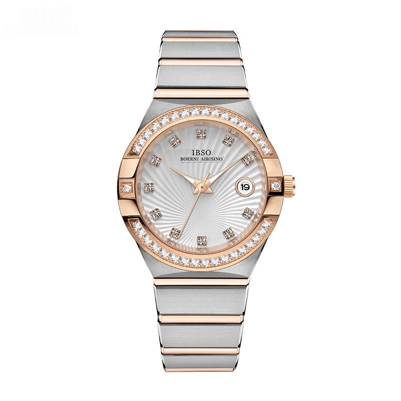 Women's Diamond Calendar Quartz Watch | Mineral Glass | Gold & Pink | Casual Luxury Watch