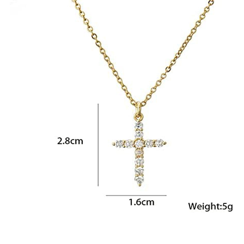COLORFUL BLING-Dainty Cubic Cross Necklace, Sideways Pendant Necklace For Women