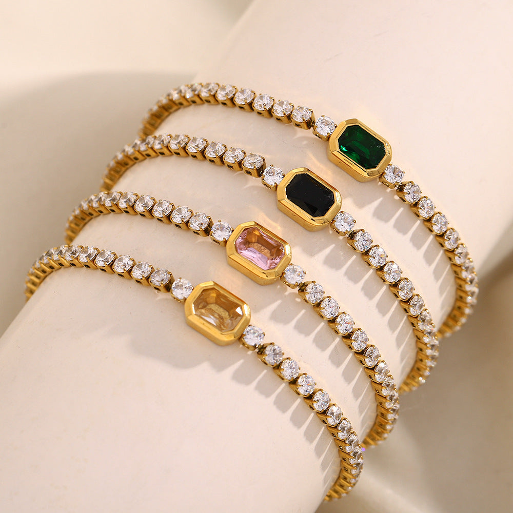 18K Gold-Plated Zircon Geometric Bracelet | Stainless Steel | 4 Two-Tone Colors | All-Match