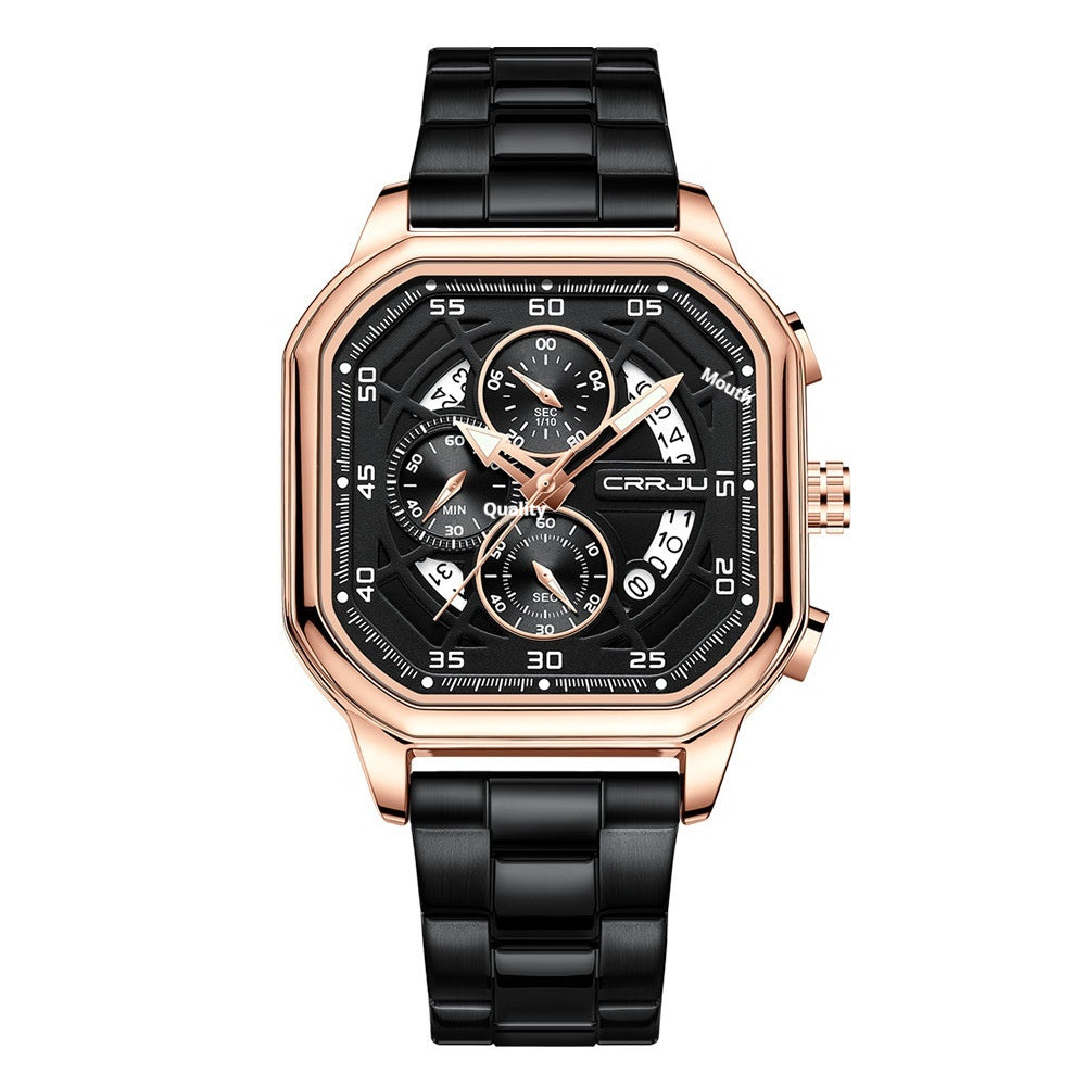 Square Couples Calendar Watch | Steel Strap | Waterproof | Crystal & Rose Gold | 4 Styles