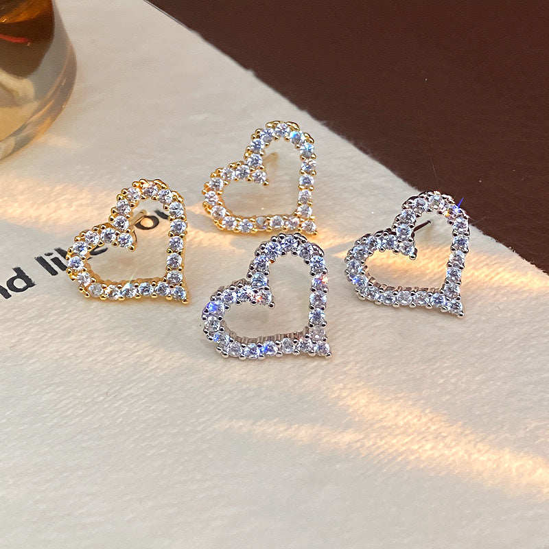 Hollowed-Out Heart Stud Earrings | Korean Style | Gold & Silver | All-Match