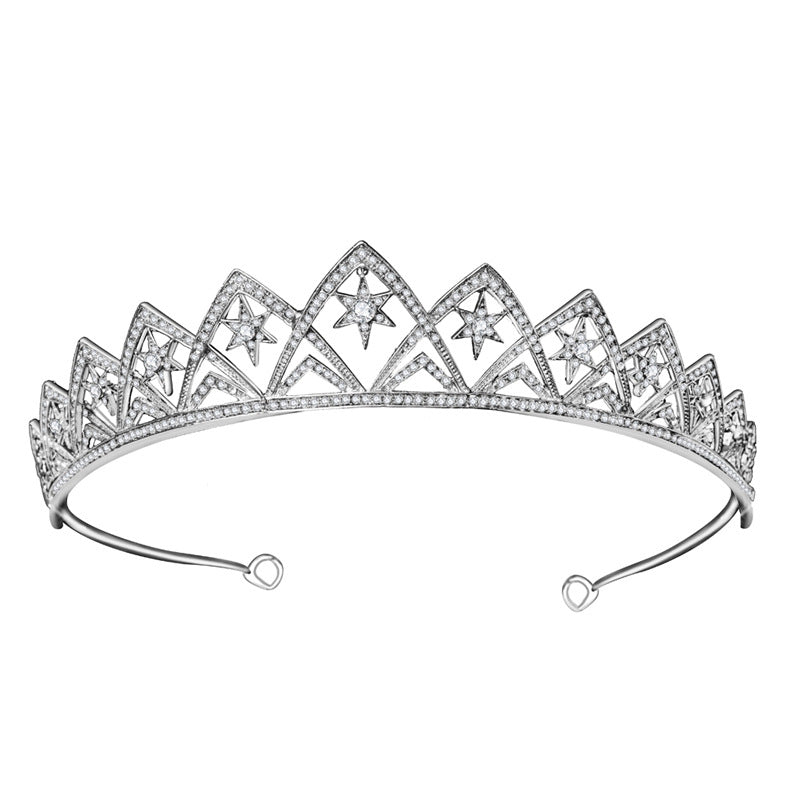 European Star Bridal Crown Headband | White | 23cm | Electroplated Alloy | Celestial Bridal Hair