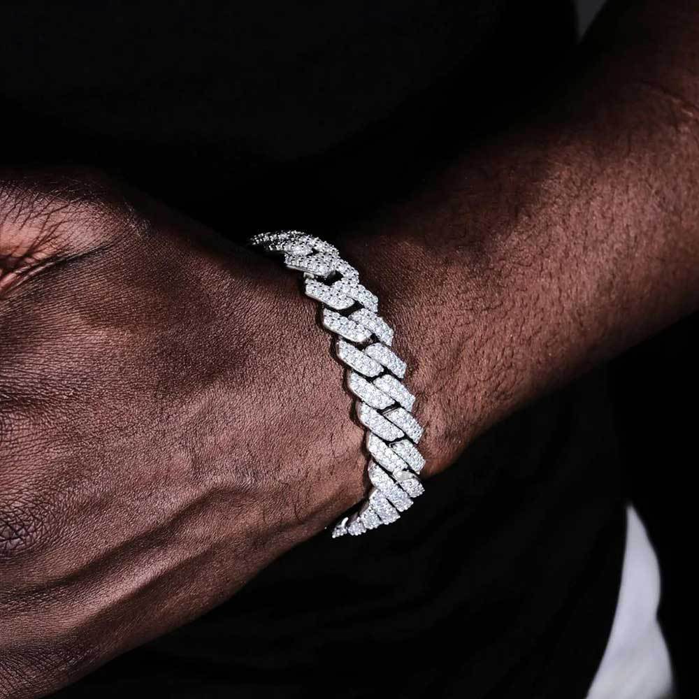 Men's Diamond-Shaped Micro Zirconia Bracelet | 14mm | Gold & White Gold | 3 Sizes