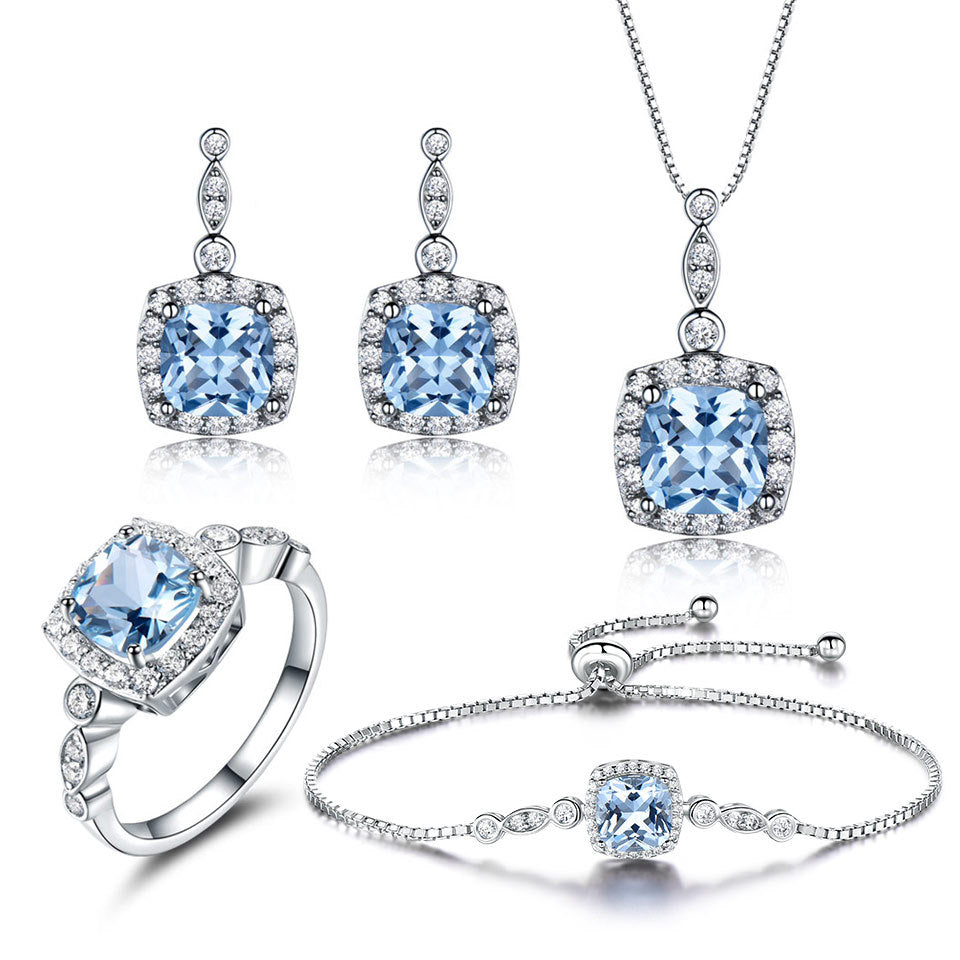 Sky Blue Topaz Jewelry Set | 925 Sterling Silver | Necklace, Bracelet & Earrings