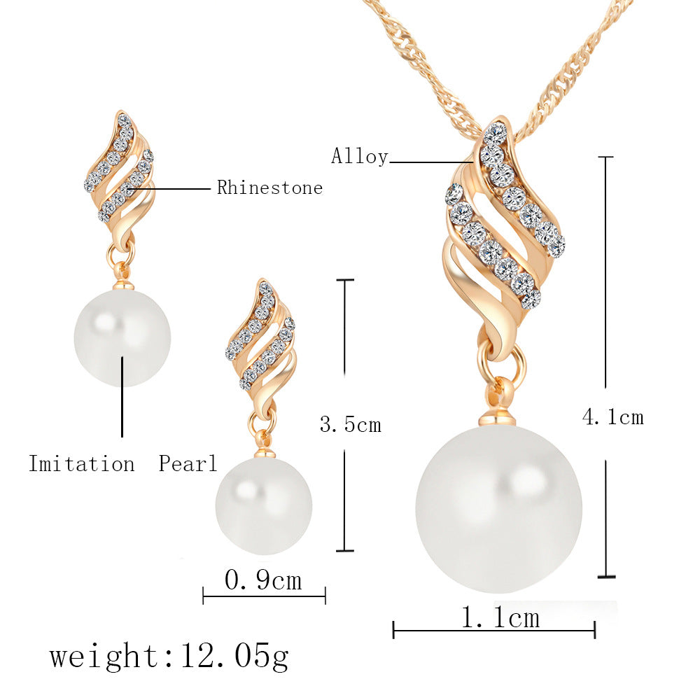 Mother-of-Pearl Stud & Necklace Set | Water Wave Chain | Gold & Silver