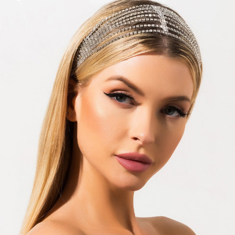 Princess Rhinestone Elastic Hair Band | Heart & Checker Pattern | Gold & Silver | Crystal Hair Jewelry