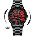 Huracan Rotating Wheel 3D Hollow Men's Watch | All Black | 44mm | Quartz | Red & Yellow