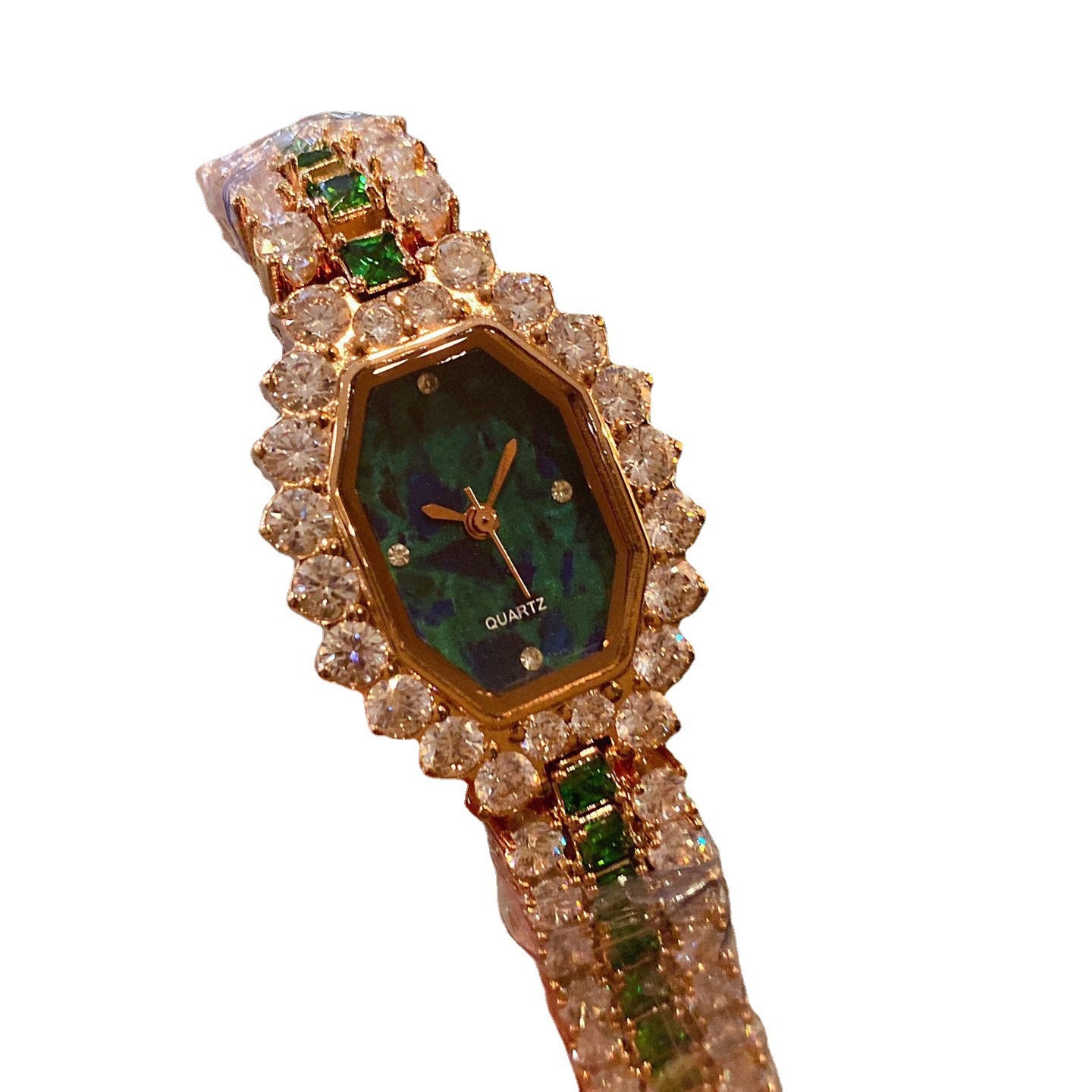 Wine Barrel Full Diamond Green Watch | Tonneau Dial | 316L Steel