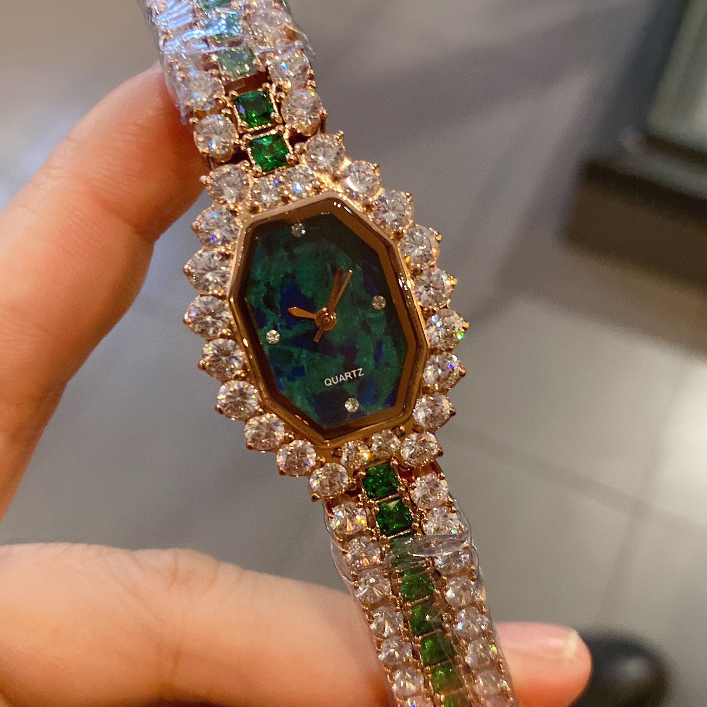 Wine Barrel Full Diamond Green Watch | Tonneau Dial | 316L Steel