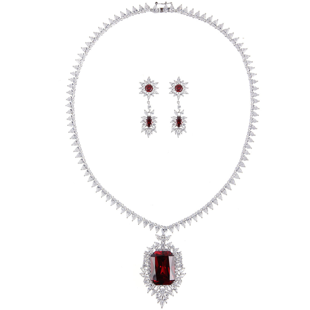 Gem-Inlaid Earrings & Pendant Jewelry Set | Love, Drop & Bell | 4 Colors