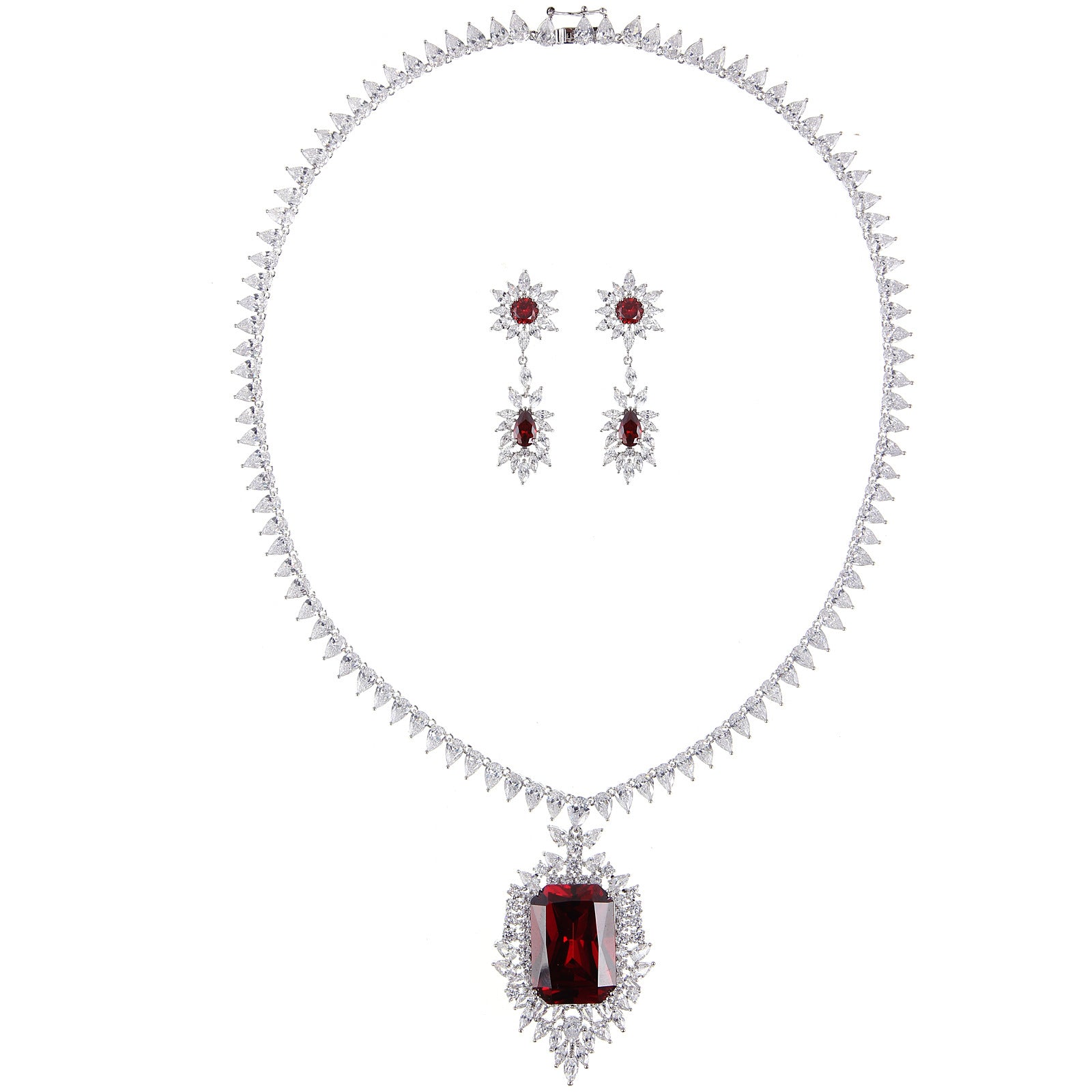 Gem-Inlaid Earrings & Pendant Jewelry Set | Love, Drop & Bell | 4 Colors