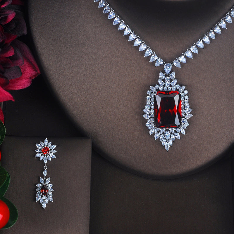 Gem-Inlaid Earrings & Pendant Jewelry Set | Love, Drop & Bell | 4 Colors