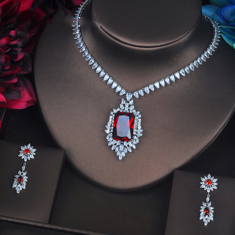 Gem-Inlaid Earrings & Pendant Jewelry Set | Love, Drop & Bell | 4 Colors