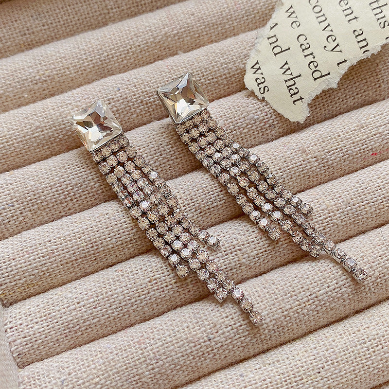 Sterling Silver Sparkling Tassel Earrings | Diamond Shape | Personality Style | Single or Set