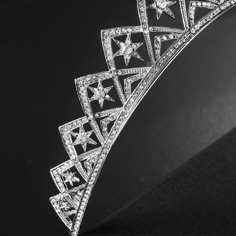 European Star Bridal Crown Headband | White | 23cm | Electroplated Alloy | Celestial Bridal Hair
