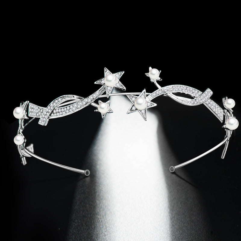 Princess Bridal Crown Headband | Wave Shape | 28cm | Electroplated Alloy | Bridal Hair Jewelry
