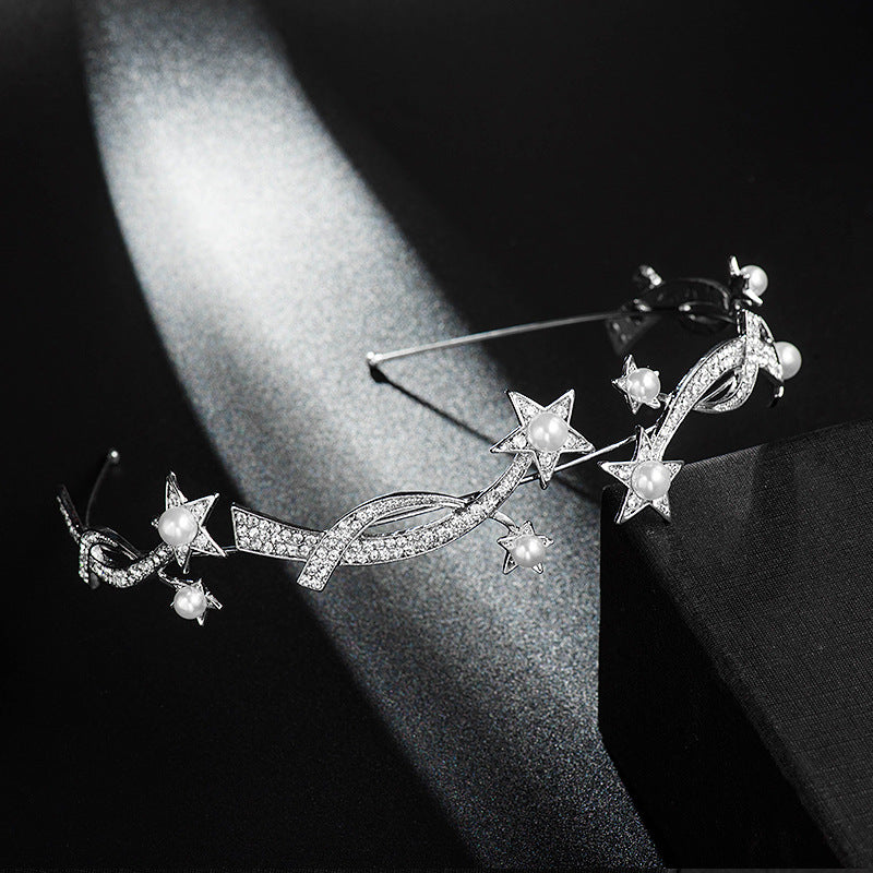 Princess Bridal Crown Headband | Wave Shape | 28cm | Electroplated Alloy | Bridal Hair Jewelry