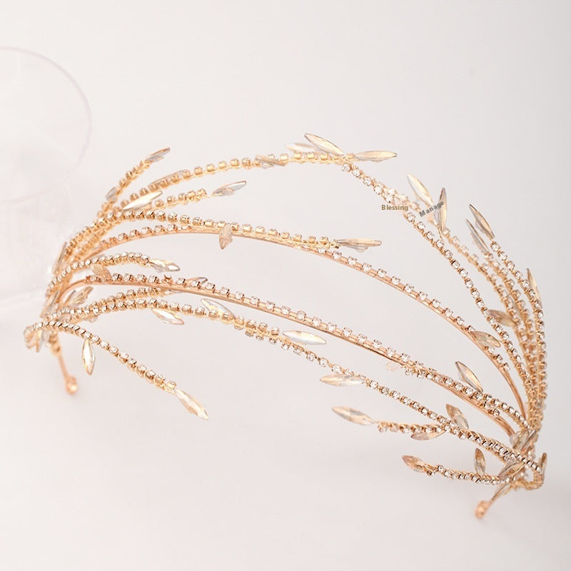Golden Alloy Double Mesh Headband | Rhinestone Detail | European Style | Bridal Hair Jewelry
