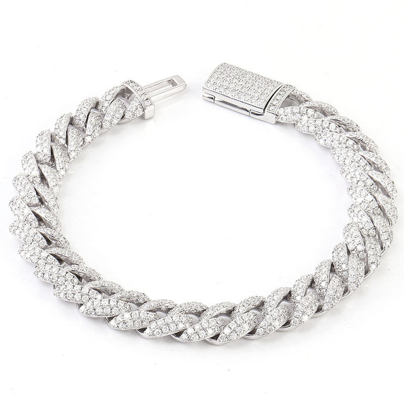 Moissanite Double-Row Cuban Bracelet | Silver | 10mm & 14mm | Beveled Edge