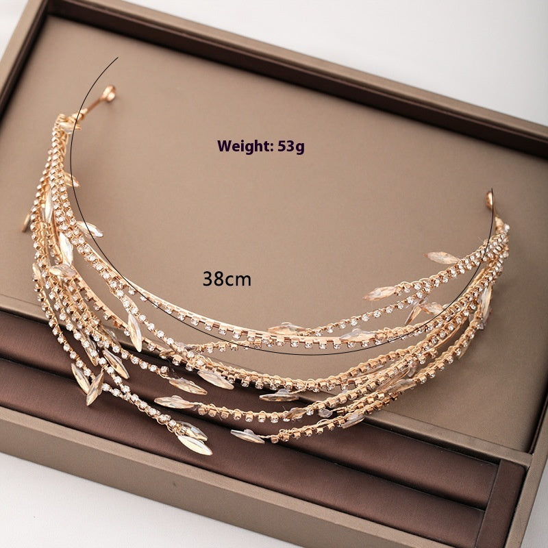 Golden Alloy Double Mesh Headband | Rhinestone Detail | European Style | Bridal Hair Jewelry