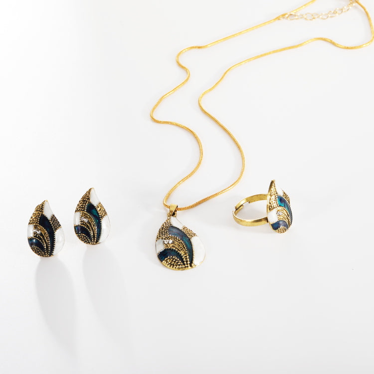 Water Drop Jewelry Set | Necklace, Earrings & Ring | Gold & Silver