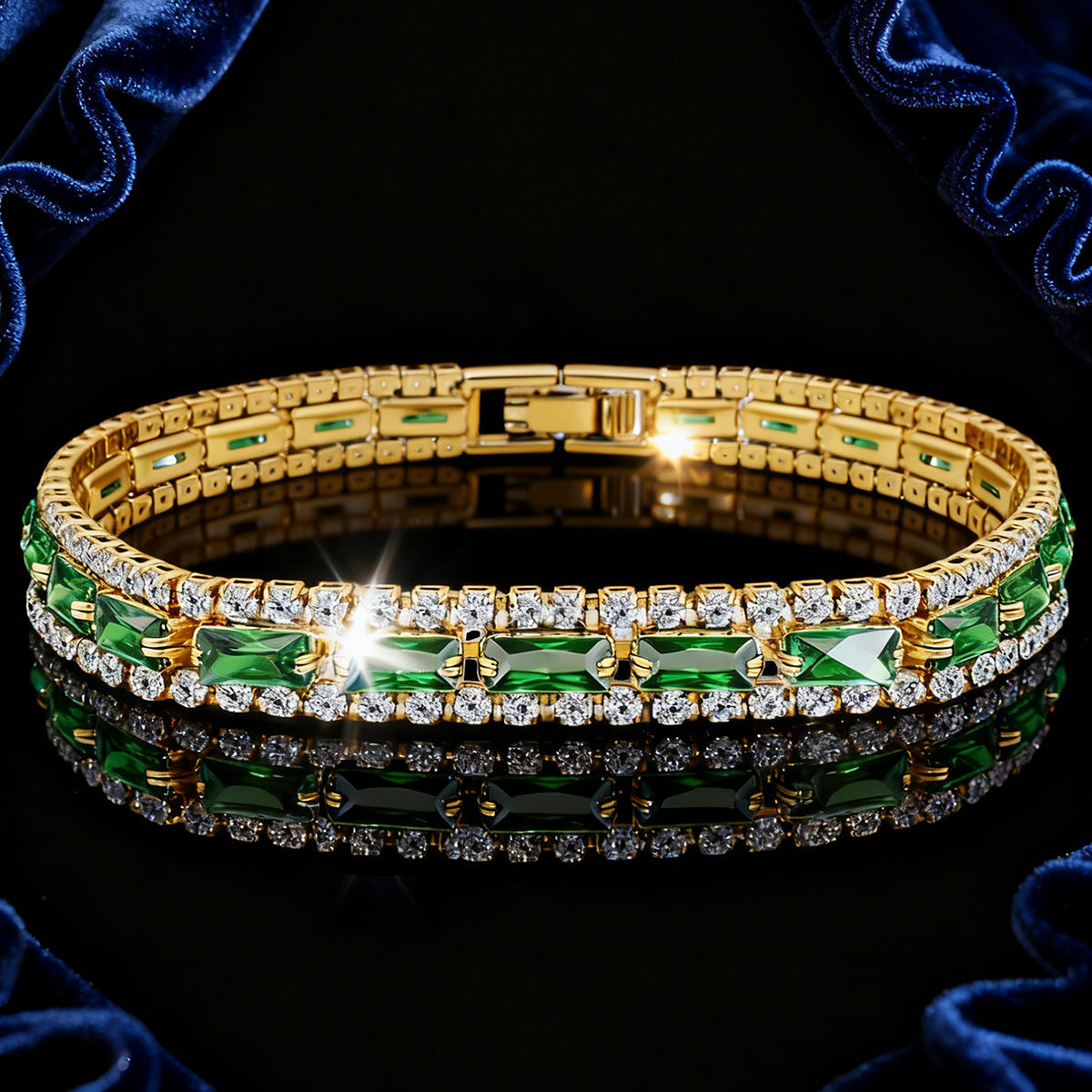 Full-Diamond Green Zircon Geometric Bracelet | Copper | Circle & Quadrilateral | 3 Styles
