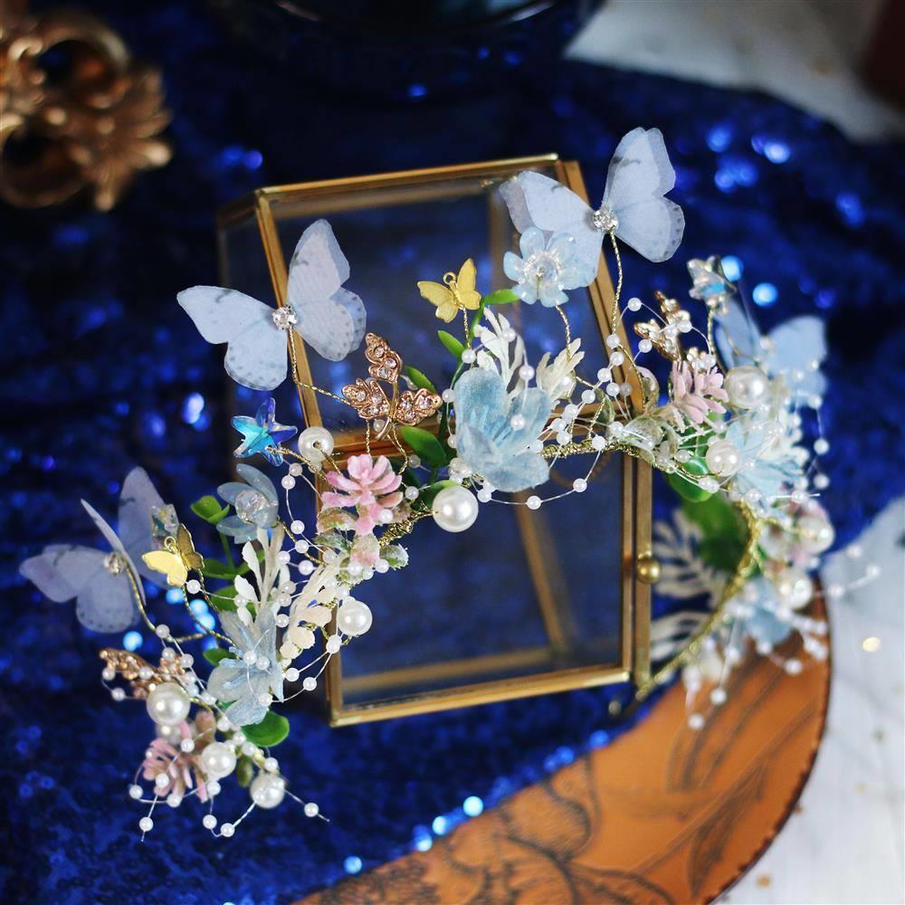 Children's Butterfly Garland Headdress | Blue & White | Sequin | Princess Performance Hair Jewelry