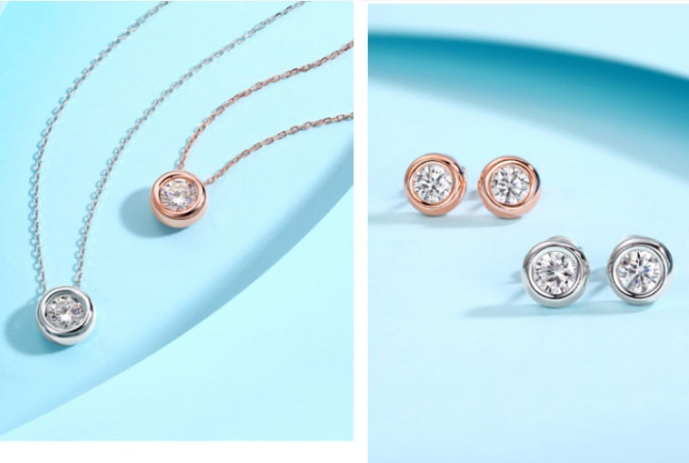 Moissanite Jewelry Set | 1ct Pendant & 0.5ct Studs | S925 Sterling Silver
