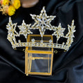 Rhinestone Fashion Crown Headdress | 16K Gold Electroplated | European Style | Bridal & Photography
