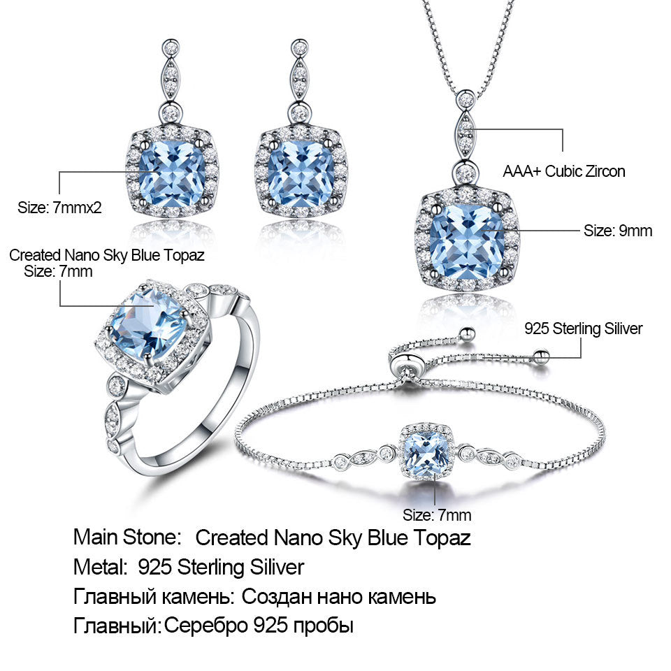 Sky Blue Topaz Jewelry Set | 925 Sterling Silver | Necklace, Bracelet & Earrings