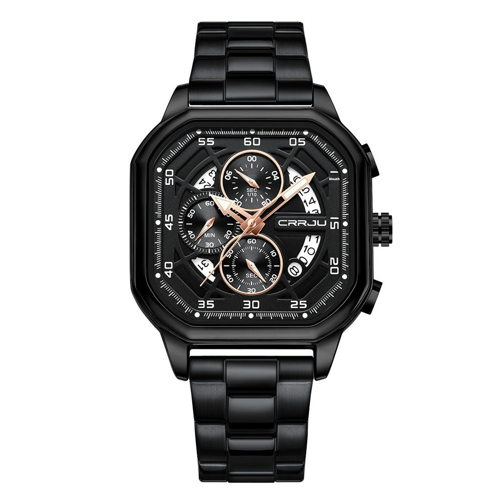 Square Couples Calendar Watch | Steel Strap | Waterproof | Crystal & Rose Gold | 4 Styles