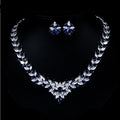 Zircon Flower Jewelry Set | Stud Earrings & Necklace | Blue, Red & White