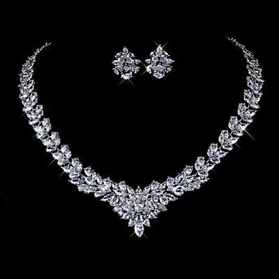 Zircon Flower Jewelry Set | Stud Earrings & Necklace | Blue, Red & White