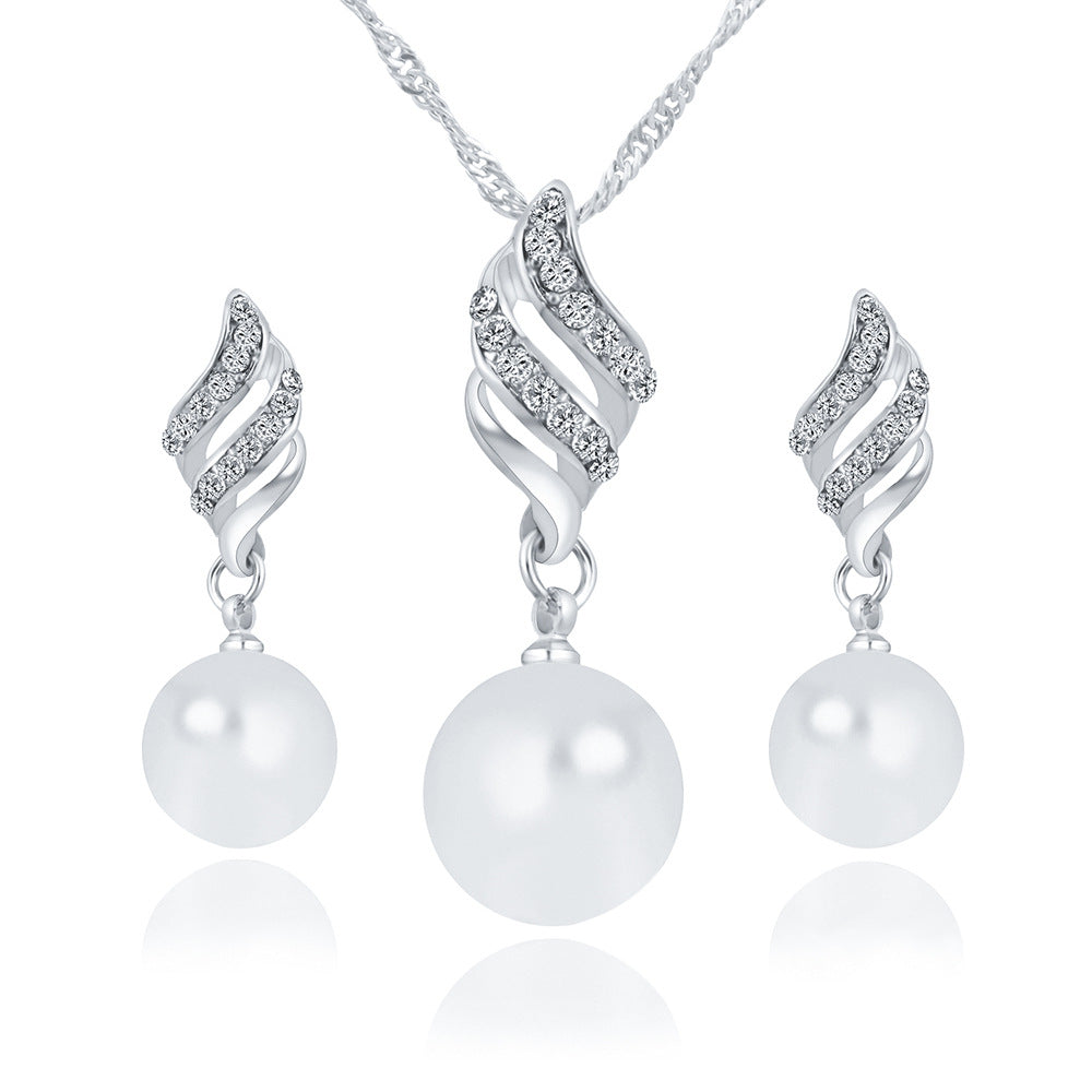 Mother-of-Pearl Stud & Necklace Set | Water Wave Chain | Gold & Silver