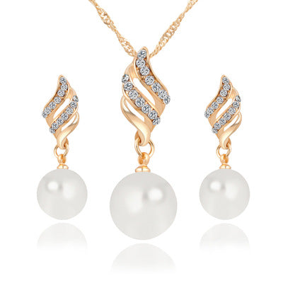 Mother-of-Pearl Stud & Necklace Set | Water Wave Chain | Gold & Silver