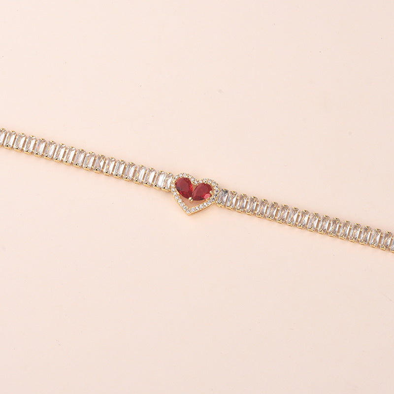 Zircon Heart Bracelet | 16K Gold & White K Plating | 5 Diamond Colors | Light Luxury