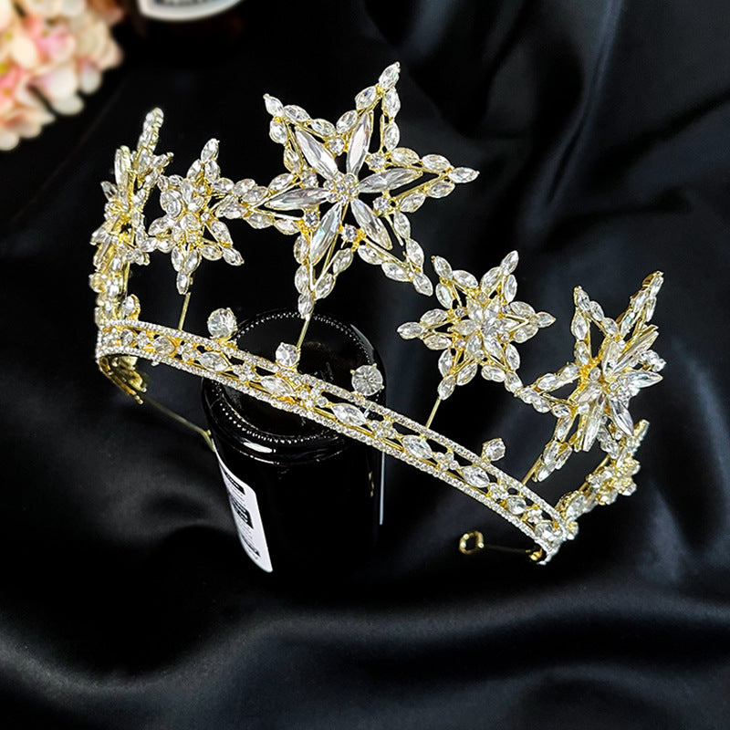 Rhinestone Fashion Crown Headdress | 16K Gold Electroplated | European Style | Bridal & Photography