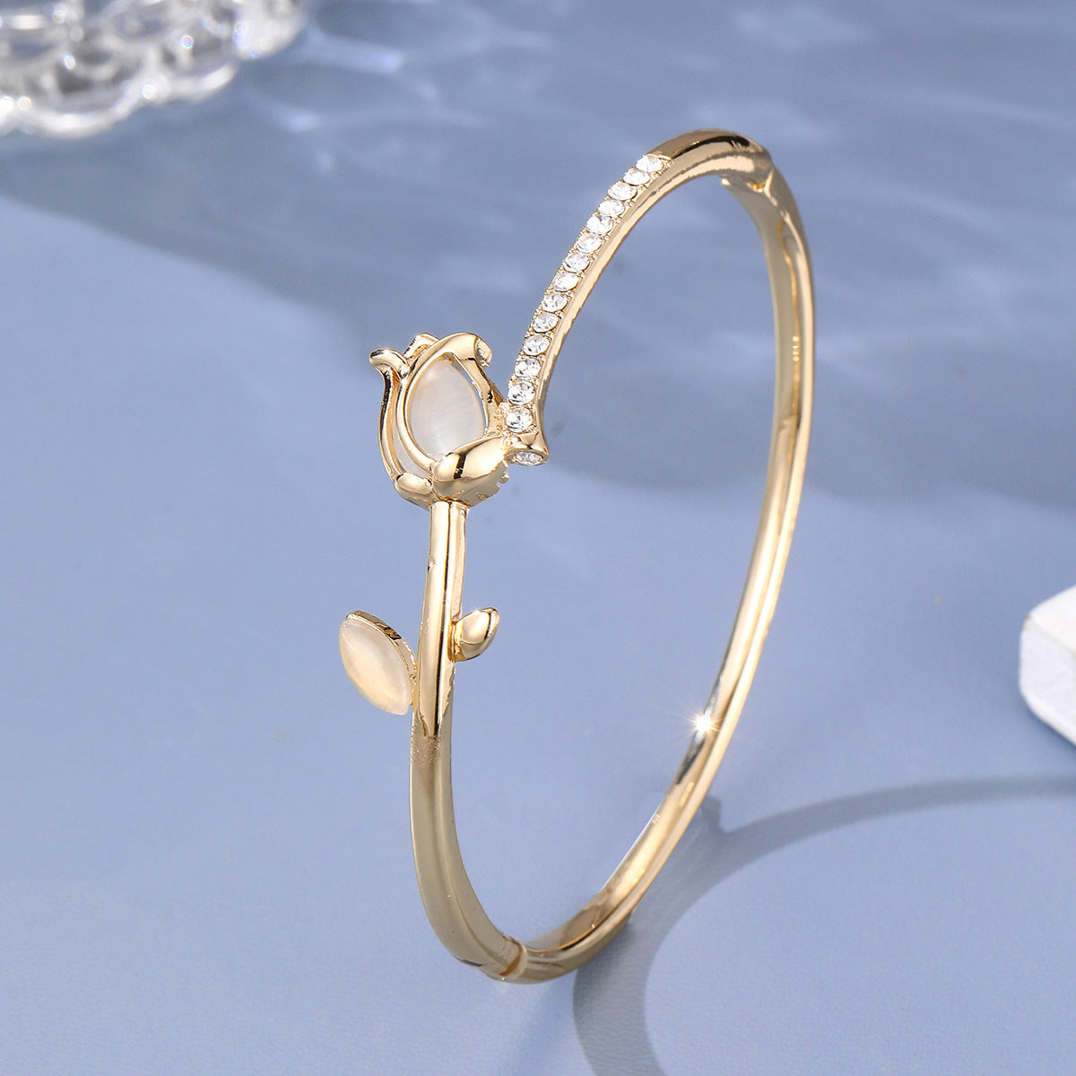 Rose Flower Bangle Bracelet | Electroplated | Gold & Silver