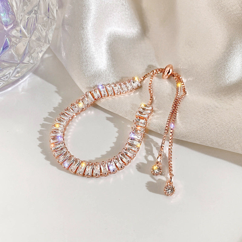 Rhinestone Geometric Tassel Bracelet | Adjustable | Gold, Rose Gold & Silver